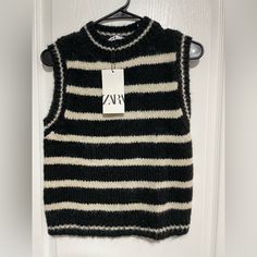 Questions? Leave A Comment Below! Cropped Sweater Vest, Sweater Vest Black, Striped Vests, Zara Sweater, Zara Black, Cropped Sweater, Sweater Vest, White Stripe, Sweaters For Women