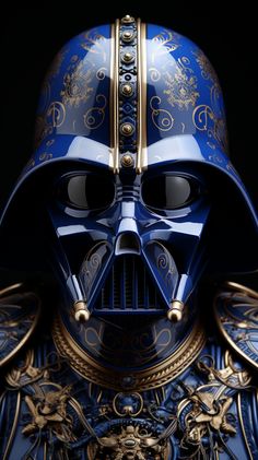 darth vader helmet is shown in blue and gold