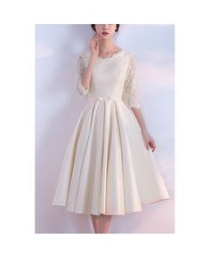 Get 10% off now! Buy lace round neck formal wedding guest dress with half sleeves at cheap price online. Free stable shipping and pro custom service since 2009. Beige A-line Lace Wedding Dress, Elegant Beige Half Sleeve Dress, Elegant Beige Half-sleeve Dress, Elegant Half Sleeve Wedding Dress, Elegant Short Sleeve Lace Dress For Wedding Guest, Elegant Lace Dress With Illusion Neckline For Wedding, A-line Lace Dress With Lace Sleeves For Wedding, A-line Lace Sleeve Wedding Dress, Spring Wedding Lace Dress With Illusion Neckline