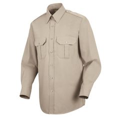 The Basic Security Shirt is a must-have for any security officers uniform. The shirt is constructed of TouchTex II poplin and is pre-cured durable press with soil release and wickable finish to help maintain its professional appearance while providing comfort. Features include a two-piece, lined and banded collar with collar stays, two hex style pockets, left pencil pocket, and functional epaulets. Size: XL x 36/37. Color: Beige. Gender: male. Age Group: adult. Guard Uniform, Security Shirt, Mens Work Shirts, Hotel Uniform, Staff Uniforms, Security Officer, Shirt Tucked In, Uniform Shirts, Collar Stays