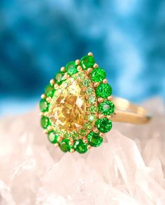 Tsavorite Ring, Rachel Smith, Eye Details, Tsavorite Garnet, Double Halo, Cute Rings, Vintage Jewels, Halo Ring, Halo Rings