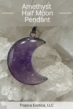 Amethyst Moon Crystal Pendant Spiritual Amethyst Necklace With Moon Charm, Purple Moon Shaped Spiritual Jewelry, Celestial Amethyst Purple Necklace, Spiritual Purple Necklace With Moon Charm, Spiritual Purple Moon Shaped Jewelry, Spiritual Purple Moon-shaped Jewelry, Mystical Crescent Amethyst Jewelry, Celestial Purple Amethyst Necklace, Purple Moon Charm Pendant Necklace