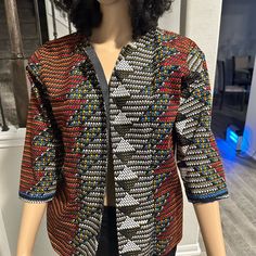 African Print Jacket. Fitted Multicolor Cotton Outerwear, Casual Multicolor Winter Blazer, Fitted Patchwork Outerwear, Casual Fitted Patchwork Blazer, Fitted Multicolor Outerwear With Long Sleeves, Fitted Multicolor Long Sleeve Outerwear, Multicolor Fitted Long Sleeve Outerwear, Fitted Multicolor Patchwork Outerwear, African Print Jacket