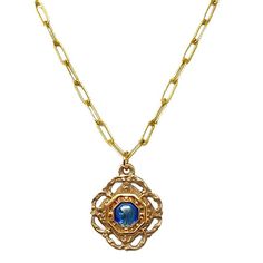 Vintage Madonna-Andrea Barnett-Swag Designer Jewelry Elegant Blue Necklace With Coin Pendant, Blue Medallion Jewelry With Adjustable Chain, Blue Medallion Necklace With Coin Pendant, Blue Brass Necklace With Vintage Charm, Blue Madonna, Gift Card Sale, Madonna, Beautiful Jewelry, Gold Necklace