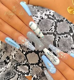 Blue Acrylic Nails, Long Acrylic Nails Coffin, Bling Acrylic Nails, Winter Nail Art