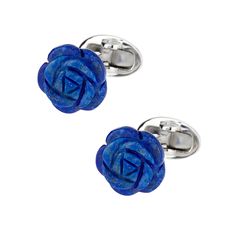 A Rose by Any Other Name... Hand Carved Rose cufflinks. Available in White Mother of Pearl, Black Onyx, Green Agate, or Blue lapis gemstones. Fan-favorite cufflinks are ideal for weddings or simply for the man who loves Roses on his sleeve. Hand made with 925 Sterling Silver Anti-tarnish rhodium finish that makes for lasting wear Choice of Onyx, Mother of Pearl, Hematite, Green Onyx, Blue Gold Stone or Lapis Gemstones Packaged in black lacquered wood display box & a velour gifting & travel pouch Elegant Blue Cufflinks For Gift, Designer Cufflinks, Tuxedo Studs, Blue Sparkles, Natural Gold, Gold Line, Green Agate, Silver Cufflinks, Green Onyx