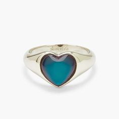 Our Heart Mood Ring will set your <3 a flutter! This silver, signet-style design features a heart-shaped mood charm, which changes colors depending on your mood.Here's what each color means:Blue: Feelin' fine & on cloud ninePurple: Passionate & loving (aw, so sweet!)Green: Super chill & ready to relaxAmber: Next-level creative & totally dreamyRed: Full of energy & stoked for an adventureBlack: Feelin' powerful & mysterious - Brass base with rhodium plating & mood glass stone- Heart mood stone: 9 Mood Rings, Mood Stone, Pura Vida Bracelets, Mood Ring, Funky Jewelry, Stone Heart, Heart Jewelry, Signet Ring, Jewelry Plate