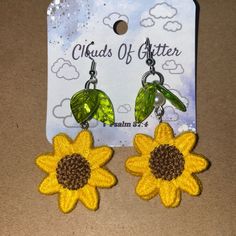 Adorable Sunflower Dangle Earrings. New Yellow Flower Earrings For Party, Yellow Flower-shaped Party Earrings, Sunflower Dangle Earrings For Summer, Yellow Hypoallergenic Flower-shaped Earrings, Yellow Flower-shaped Earrings For Party, Yellow Flower-shaped Jewelry For Spring, Spring Yellow Flower-shaped Jewelry, Handmade Yellow Flower Earrings, Handmade Flower Earrings In Gold For Summer