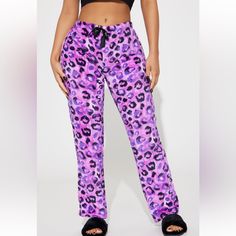 Plush Pj Pant. Leopard Print. Material: 100% Polyester. This Is A Size M, However It Would Fit A Size S Or Even Xs Better Because It Fits Small !! New With Tags. Trendy Purple Sweatpants For Loungewear, Purple Trousers For Loungewear, Trendy Long Pants Sleepwear For Pajama Party, Purple Relaxed Fit Bottoms For Loungewear, Purple High Waist Pants For Loungewear, Purple Relaxed Fit Bottoms For Lounging, Relaxed Fit Purple Loungewear Bottoms, Relaxed Fit Purple Lounging Bottoms, Relaxed Fit Purple Bottoms For Loungewear