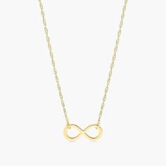 This charming infinity pendant is crafted in 14K gold and is attached to a 16 inch chain with a 2 inch extender that secures with a spring ring clasp. *Pendant dimensions: 10x12mm Infinity Necklace Gold, Infinity Charm, Infinity Pendant, Infinity Necklace, Spring Rings, Precious Metals, Fine Jewelry, Yellow Gold, Collage