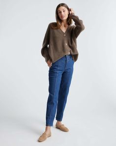 With an oversized fit and luxuriously soft feel, our cashmere cardigan is even better than a boyfriend. Made of plush Grade-A Mongolian cashmere, this cozy sweater features allover fisherman rib detailing for a hint of coastal style. Designed with a generous, roomy fit that envelops you in comfiness, we don't blame you if you never want to take it off. Read more on what makes it special and how to care for it in our Cashmere 101 guide. Also offered in sizes 1X-3X.  | Quince | Women's Mongolian C Boyfriend Sweater, Boyfriend Cardigan, Coastal Vibes, Brown Cardigan, Comfortable Sweater, Soft Cardigan, Womens Cashmere, Cardigan Sweaters For Women, Comfy Cozy