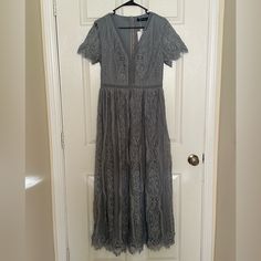 Nwt From Amazon, Slate Blue Lace Long Dress, V-Neck, Perfect For Summer/Spring Weddings, Size L Blue Fitted V-neck Dress For Wedding, Elegant Lace V-neck Maxi Dress, Elegant V-neck Lace Maxi Dress, Lace V-neck Dress For Mother Of The Bride, Summer Wedding Gray Dresses, Fitted V-neck Lace Dress For Wedding Guest, Gray V-neck Dress, Gray Spring Bridesmaid Dress, Spring Gray Bridesmaid Dress