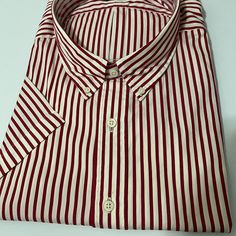 This Nwt Ralph Lauren Big & Tall Shirt Is Short Sleeved Button Down And Is Red/White Striped. Size Is 4lt. Red Shirt With Button Closure And Casual Collar, Red Cotton Tops With Casual Collar, Red Collared Cotton Shirt, Striped Cotton Dress Shirt For Summer, Classic White Short Sleeve Dress Shirt, Red Tops With Buttons And Casual Collar, White Short Sleeve Classic Dress Shirt, Summer Striped Cotton Dress Shirt, Casual Red Dress Shirt For Spring