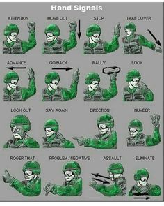 an army man's hand signals and instructions for how to use the green beret