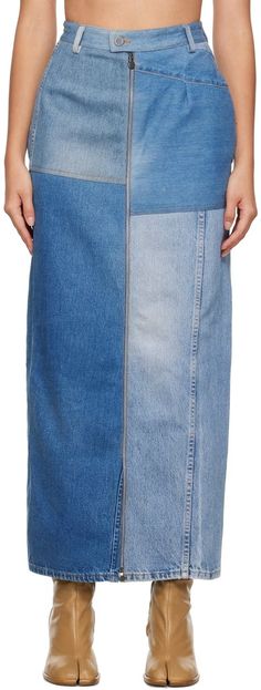 Blue Patta Denim Maxi Skirt by Niccolo Pasqualetti on Sale Denim Maxi, Denim Maxi Skirt, Contrast Stitch, Stretch Denim, Denim Skirt, Apparel Accessories, Maxi Skirt, Color Blue, Stitching