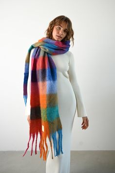 Leah Oversized Blanket Scarf — Colorful Bulky Scarf, Winter Nyc, Checkered Scarf, Chunky Scarf, Oversized Blanket, Colorful Accessories, Colorful Scarf, Oversized Scarf, Blanket Scarf