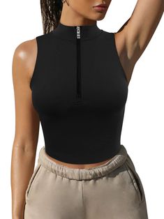 PRICES MAY VARY. [MATERIAL] - Moisture-wicking, breathable and stretchy fabric keeping you dry and comfortable during exercise, and enjoy the joy of yoga and exercise. [FEATURES] - Athletic shirts,sleeveless crop tops,1/2 zip up collar,high neck,sexy slim fit,cropped length,simple in design,workout yoga tops,seamless tops,built in shelf bra.Gives you maximum freedom of movement. [DESIGN] - Workout tank tops built-in removable paddings, and wear it with the padding in or out depand on your wish. Yoga And Exercise, Movement Design, Sleeveless Crop Tops, Long Sleeve Workout Shirt, Long Sleeve Workout Top, Tops For Women Casual, Yoga Short, Slim Fit Crop Top, Short Tank Top