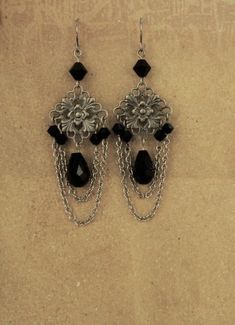 Chandelier Earrings, Black Earrings, Black Crystal Earrings, Gifts for Her, Goth Earrings, Dangle, P Cheap Metal Chandelier Earrings, Black Beaded Metal Dangle Earrings, Black Vintage Metal Earrings, Vintage Black Metal Earrings, Gothic Oxidized Metal Earrings, Handmade Victorian Black Earrings, Black Sterling Silver Chandelier Dangle Earrings, Black Elegant Chandelier Earrings, Nickel Free, Black Sterling Silver Dangle Chandelier Earrings