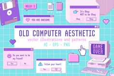 an old computer aesthetic is featured in this graphic