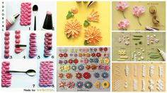 several different types of flowers and spoons are shown in this collage with instructions for making them