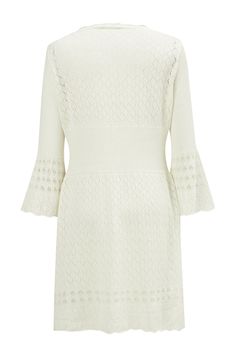 Crafted from the most comfortable knit material, it is gentle on your skin and perfect for all-day wear. The flattering V-neck design accentuates your features, allowing you to exude confidence with every step.  What sets this dress apart is the intricate openwork detailing. This unique feature adds a touch of sophistication and elegance to the dress, allowing you to make a statement wherever you go.  The Yoho Openwork V-Neck Knit Dress is available in various sizes and colors, ensuring there is White Knitted V-neck Dress, Cream Fitted V-neck Sweater Dress, Elegant Cream V-neck Cardigan, Casual Crochet Dress With Pointelle Knit And V-neck, Elegant Cream V-neck Sweater Dress, Feminine Knit V-neck Cardigan, Beige Knitted V-neck Sweater Dress, White V-neck Open Knit Crochet Dress, White Crochet V-neck Dress With Open Knit