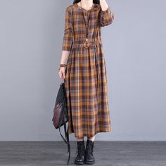 Spring Autumn Women Retro Loose Casual Plaid Dress Dec 2021 New Arrival One Size Coffee Red Coffee, Color Rojo, Plaid Dress, Dress First, Suits You, Tartan, Autumn Fashion, Loose Fitting, Plaid