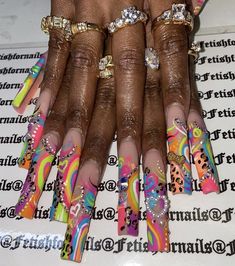 Long Curved Acrylic Nails, Rainbow Nails Acrylic, Iconic Nails, Pixie Nails, Butterfly Stomach, Detailed Nails