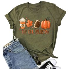 Brand New In Package, Tis’ The Season, Adorable Shirt For The Fall! True To Size Material : Tshirt Is Made Of Cotton/Poly Blend. The Fabric Is Soft And Will Not Shrink Significantly In The Wash. Sizes Are Appropriate: Size Medium-----Length 26.0"------Bust 39.4" Trendy Green T-shirt For Fall, Orange Graphic Tee For Fall, Green Graphic Tee For Fall, Green Letter Print T-shirt For Fall, Casual Orange Tops With Letter Print, Orange Shirt With Graphic Print For Fall, Orange Graphic Print Shirt For Fall, Orange Relaxed Fit Tops For Fall, Casual Orange Shirt With Letter Print