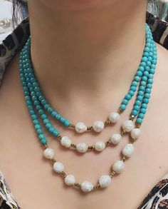 Stunning Vintage West Germany Blue--Turquoise & White--Pearl Rhinestone Necklace Gift for girlfriend gift for mother Elevate your style with our exquisite handmade necklace, meticulously crafted to add a touch of elegance to any outfit. This stunning piece is made with love and precision, featuring high-quality materials that ensure both durability and shine. Every necklace is uniquely fashioned from premium gemstones and expertly woven with an array of delicate beads, ensuring that no two piece Luxury Turquoise Gemstone Beads Necklace, Elegant Turquoise Pearl Necklace, Elegant Single Strand Turquoise Necklace, Elegant Turquoise Single Strand Necklace, Elegant Turquoise Necklace With Gemstone Beads, Elegant Turquoise Gemstone Bead Necklace, Elegant Single Strand Turquoise Jewelry, Elegant Turquoise Single Strand Jewelry, Elegant Turquoise Round Beads Jewelry