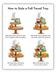 the instructions for how to style a fall tiered tray