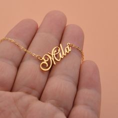 We create this handmade name necklace,It is the perfect accessory that will suit your shine or make it feel special.The name necklace will be a unique gift that will add meaning to your precious days such as graduations, birthdays, mother's days, wedding events. ►DESCRIPTION Material: High Quality Stainless Steel/Sterling Silver(Optional) Finish: Silver, 18K Gold, Rose Gold Closure: Lobster claw Dimensions:The height sizes range from 3mm to 4mm lowercase. Chain Length: 14", 16", 18", 20", 22 ►HO Custom Name Pendant Necklace With Adjustable Fit, Customized Name Necklace Pendant For Birthday Gift, Adjustable Custom Name Necklace As Gift For Mom, Custom Name Necklace Nameplate For Gifts, Customized Nameplate Charm Necklace For Mom, Customized Name Necklace As Gift For Mom, Customized Nameplate Charm Necklace As Gift For Mom, Customized Nameplate Necklace Gift, Customized Nameplate Necklace For Gift