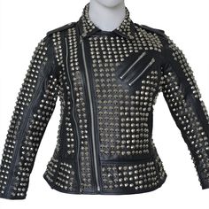 Discover the epitome of style with our New Women's Full Studded Black Leather Jacket. Expertly crafted from premium leather, this jacket features meticulously placed studs, offering both durability and an edgy aesthetic. Ideal for concerts and special events, it ensures you stand out effortlessly. This fashion-forward piece makes the perfect gift for her. New Womens Full Studded Black Leather Jacket, women studs leather jacket,women fashion wear jacket, Special Outfit on Concert, Gift for her Edgy Studded Leather Jacket For Alternative Fashion, Studded Fitted Leather Jacket For Biker Events, Fitted Studded Leather Jacket For Biker Events, Rocker Leather Jacket With Studs For Biker Events, Rocker Style Studded Leather Jacket For Biker Events, Punk Style Fitted Leather Jacket With Rhinestone Rivets, Fitted Punk Leather Jacket With Rhinestone Rivets, Fitted Gothic Leather Jacket With Studs, Rocker Leather Jacket With Studs