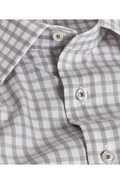 A classic check pattern smartens the look of this versatile dress shirt made from cool and comfortable cotton with adjustable button cuffs. 31 1/2" length Spread collar Rounded, adjustable button cuffs 100% cotton Machine wash, line dry Imported Plaid Spread Collar Shirt For Business Casual, Business Casual Plaid Shirt With Spread Collar, Fitted Plaid Dress Shirt For Work, Plaid Cotton Shirt For Office, Classic Plaid Dress Shirt For Work, Plaid Shirt With Spread Collar And Placket, Plaid Cotton Dress Shirt For Business Casual, Formal Plaid Collared Shirt, Plaid Button-up Dress Shirt For Work