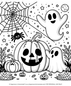 halloween coloring pages with ghost and pumpkins