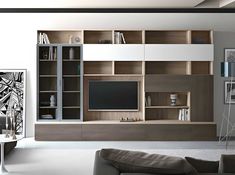 alt Modern Wall Units, Entertainment Wall Units, Long Living Room, Living Room Wall Units, Modern Entertainment Center, Tv Room Design, Tv Wall Design, Living Room Bookcase, Living Room Tv Wall