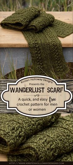 Wanderlust Scarf Pattern - Kirsten Holloway Designs Crochet Mens Scarf, شال كروشيه, Crochet Scarf Pattern Free, Crochet Simple, Easy Stitch, Scarf Crochet Pattern, Crochet Cowl, Ideas Crochet