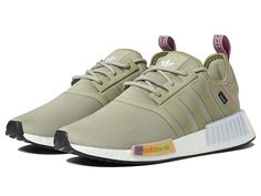 adidas Originals NMD_R1 - Women's Running Shoes : Feather Grey/Feather Grey/Violet Tone : Get inspired and stretch your legs with this cool and trail run-ready sneaker. Durable dual-layer mesh uppers with reflective accents. Durable TPU eyestay. Easy lace-up closure. Features reflective 3-Stripes at side panels. Breathable textile linings. Boost midsole cushioning provides a responsive ride with each step. Molded EVA midsole plugs. Durable rubber outsole designed for high traction on trails. Imp Functional Adidas Lace-up Trail Running Shoes, Breathable Sportswear Sneakers For Spring, Sporty Athletic Fit Trail Running Shoes For Streetwear, Reflective Synthetic Sneakers For Streetwear, Casual Running Shoes With Reflective Details For Jogging, Athleisure Running Shoes For Spring Streetwear, Functional Spring Running Shoes With Laces, Casual Jogging Running Shoes With Reflective Details, Functional Spring Running Shoes