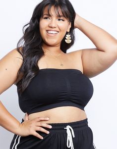 The Curve Padded Bandeau is a basic staple you need all year round. This bandeau is made from a very stretchy knit material and is padded. This bandeau is very comfy and it does not snatch or tug like a regular bra. It is perfect for wearing underneath a strapless dress, off the shoulder top, tube top, or blouse. Model is 5'7", bust 45", waist 36", hips 47". Materials and careThis bandeau is made from 90% nylon and 10% spandex. Hand wash cold. Imported Nude Plus Size, Body References, Lounge Outfits, White Bandeau, Curve Model, Bandeau Bra, Top Pants Set, Indian Fashion Dresses, Big Fashion