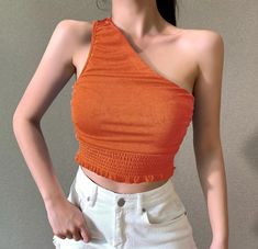 Lasaky - Sleek One-Shoulder Waist-Cinched Short Solid Color Slim Fit Tank Top Textured Knitting, Floral Lace Tank Top, Girl Punk, Backless Crop Top, Brown Outfit, Crop Top Tees, Neck Crop Top, Yoga Tops, Lace Tank Top