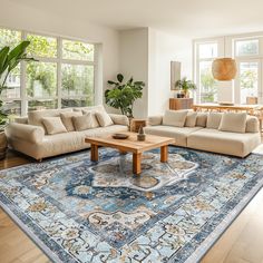 a living room filled with furniture and a large rug on top of a hard wood floor