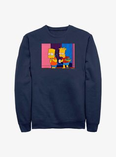 a sweatshirt with the simpsons character on it, in front of a blue background and pink walls