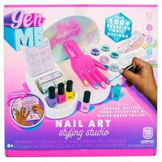 Become a mini manicurist and get salon-quality nails at home with the GenMe Nail Art Styling Studio! Practice your painting skills on 100 press-on nails — just place them on the manicure hand station, then paint and embellish away! Choose from 5 vibrant polishes, glitter, gemstones and nail decals to achieve your signature look. Use the mini tweezers to dip your nail into glitter, decorate with nail tattoos, or apply nail stickers exactly where you want. When you’re done, pop the nails off the m Acrylic Nails For Kids, Cute Short Acrylic Nails, Nail Kit For Kids, Kids Doctor Kit, Nail Tattoos, Art Styling, Quick Dry Nail Polish, Painting Skills, Nail Art Studio