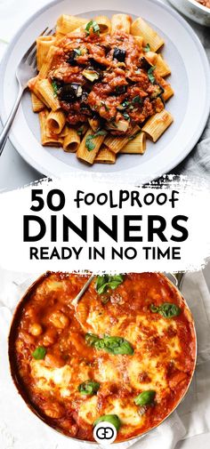 the cover of 50 foolproof dinners ready in no time, including pasta and sauce