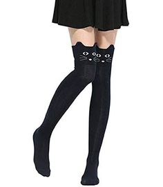 PRICES MAY VARY. 【Size & Length】Our long cat thigh high socks fit for most US women with shoe size 5-9. Sole length 30'', top to heel 21.6'' when it's not stretched. Our cute thigh high socks are made to be highly elastic and soft, they shall fit just above the knees on average height woman. Our cat over the knee sock can not only bring flexibility and also comfort to your thigh. (Model is 170cm high) 【Soft Material】Our cat patterned cotton long socks are made of 40% cotton, 45% polyester, 15% s Skirt With Thigh High Socks, Cute Thigh High Socks, School Uniform Skirts, Socks Funny, Gothic Shoes, Future Style, Gender Envy, Over The Knee Socks, Thigh High Socks