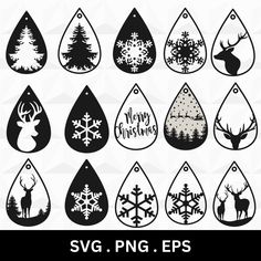 christmas water drop svg clipart set with deer, snowflakes and trees