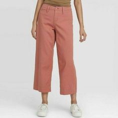 Brand New A New Day Womens High Rise Wide Leg Cropped Pants Size 8 Pink Trendy Cotton Capris For Work, High Waist Solid Color Cotton Capris, High Waist Cotton Capris For Work, High-waist Cotton Capris For Work, Spring Mid-rise Cotton Capris, High-waisted Cotton Capris For Spring, Spring High-waisted Cotton Capris, Solid Cotton Capris For Work, Fall Cotton Capris Trousers