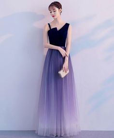 Prom Dress Purple, Gaun Koktail, डिजाइनर कपड़े, Tulle Long Prom Dress, Purple Tulle, Tulle Bridesmaid, Ombre Prom Dresses, Tulle Party Dress, Purple Gowns