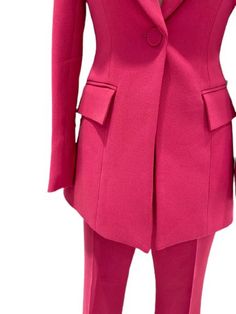 This office lady-style women's pants suit has a simple and classic style that is sure to impress. The uniquely tailored look is sure to make you stand out. This lady-style two-piece suit will add a touch of style and sophistication to any lady's wardrobe. It can also be tailored according to your measurements. Elegant Pink Set With Pockets, Elegant Pink Sets With Pockets, Pink Notch Lapel Pantsuit With Pockets, Fitted Pink Pantsuit With Pockets, Pink Notch Lapel Suit With Pockets, Pink Notch Lapel Suits With Pockets, Women Pants Suit, Women Pant Suit, Dressy Pant Suits