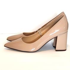 Slip On Pointed Toe Manmade Upper Block Heel Heel 3.5" Color: Nude New With Tags Medium Width Low Heel Faux Leather Heels, Beige Formal Court Shoes For Fall, Spring Pointed Toe Faux Leather Court Shoes, Spring Faux Leather Pointed Toe Court Shoes, Spring Faux Leather Court Shoes With Almond Toe, Spring Patent Leather Court Shoes With Block Heel, Beige Almond Toe Block Heels For Work, Workwear Almond Toe Faux Leather Heels, Spring Faux Leather Court Shoes For Work