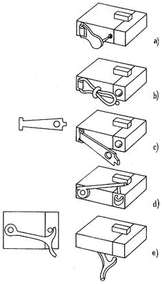 four different types of boxes with handles and latches on each side, all labeled in black ink